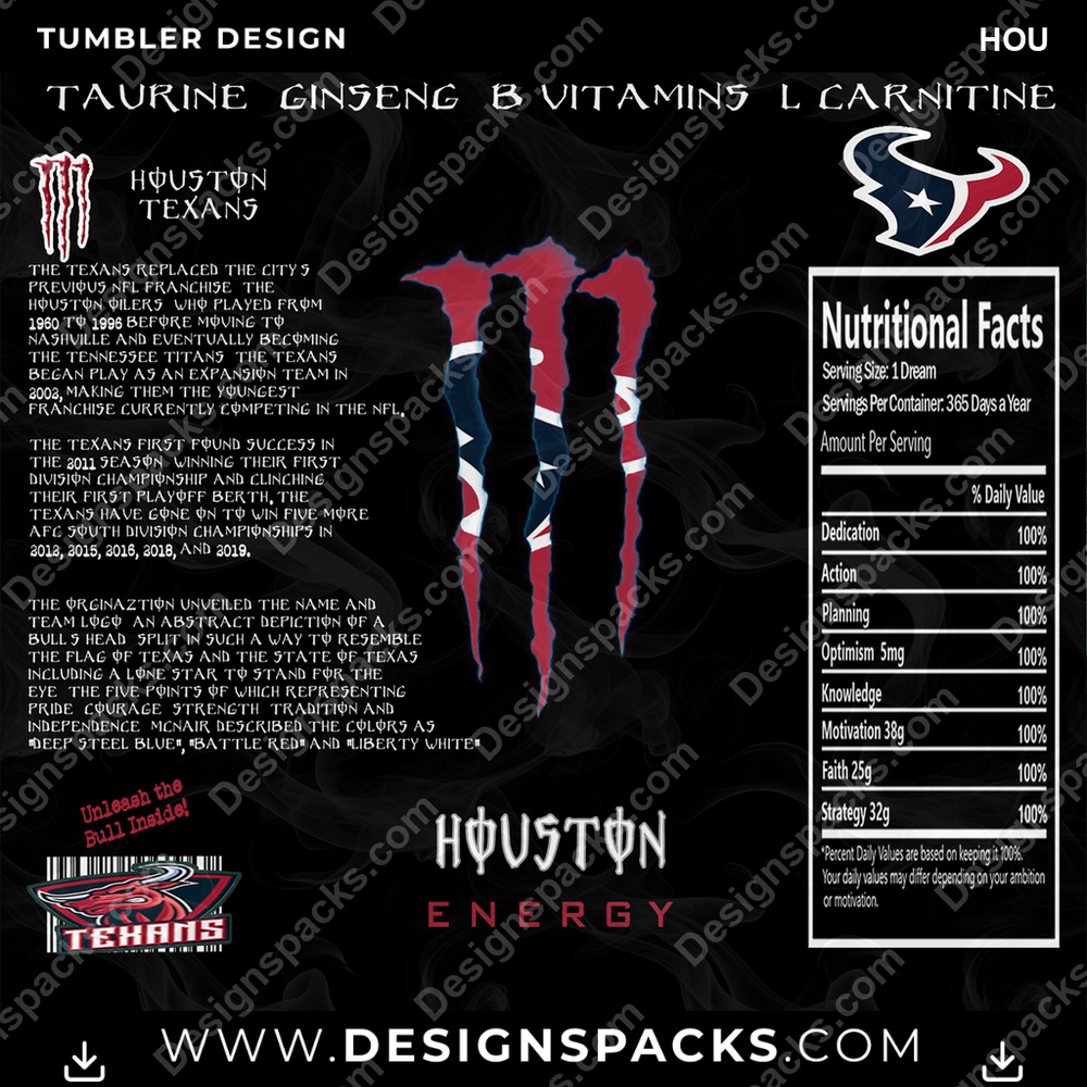 Football MONSTER ENERGY HOU Tumbler Digital Wrap Design
