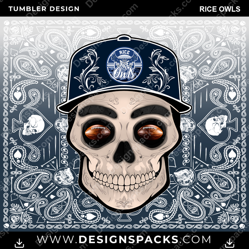 College Sport Skull Handkerchief Rice Owls NCAA College Sport Tumbler Digital Wrap Design Download