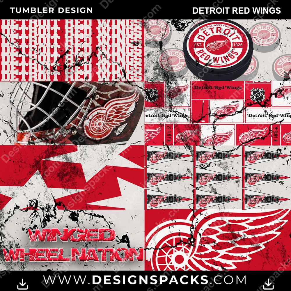 Hockey Distressed BG Detroit Red Wings NHL Hockey Tumbler Digital Wrap Design Download