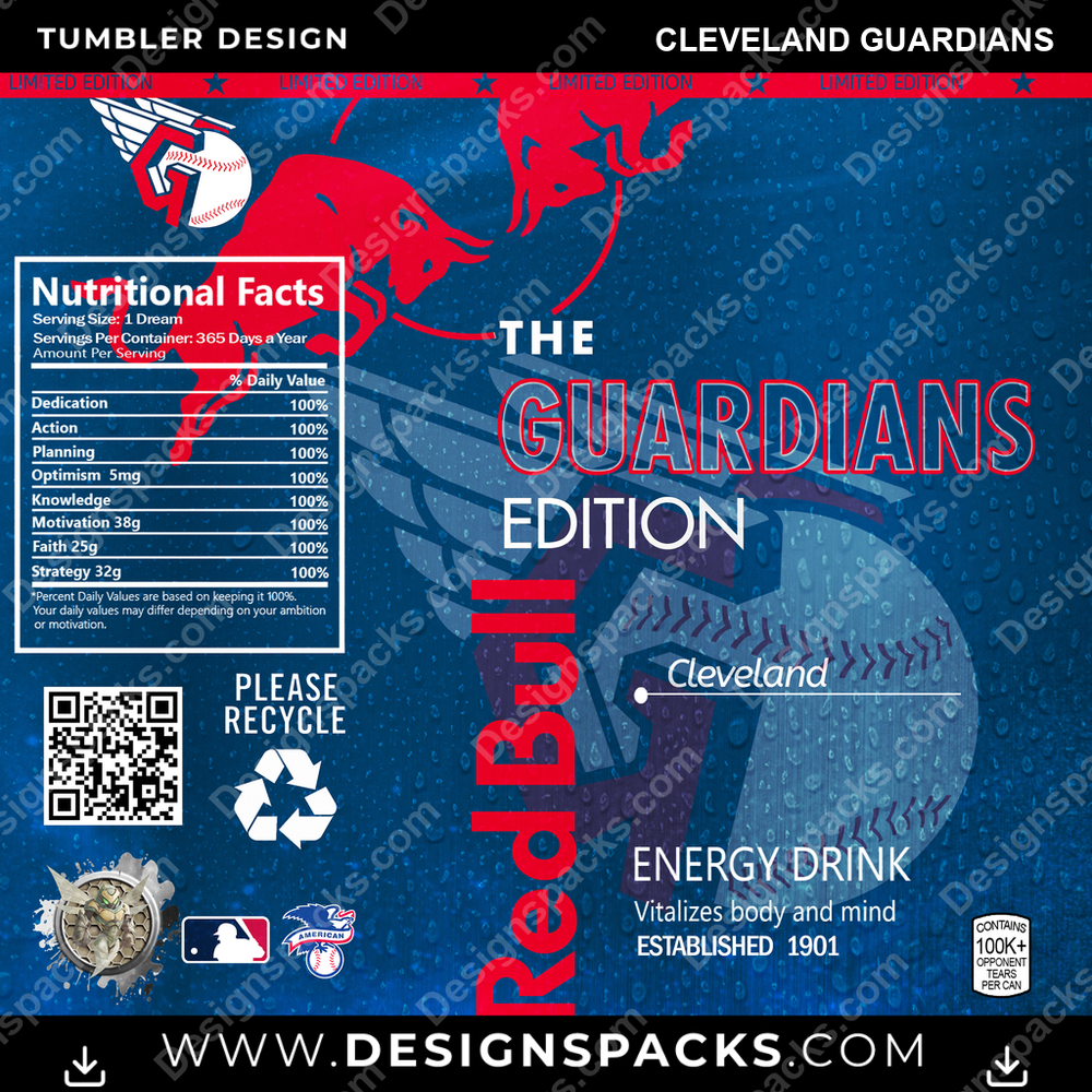 Baseball Red Bull Cleveland Guardians Tumbler Digital Wrap Design
