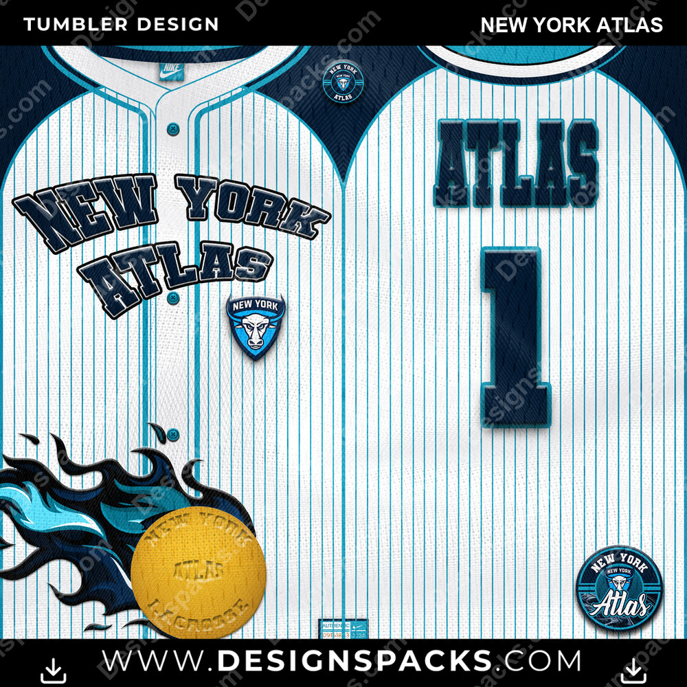 Lacrosse Team Button-Up Jersey New York Atlas PLL Lacrosse Tumbler Digital Wrap Design Download
