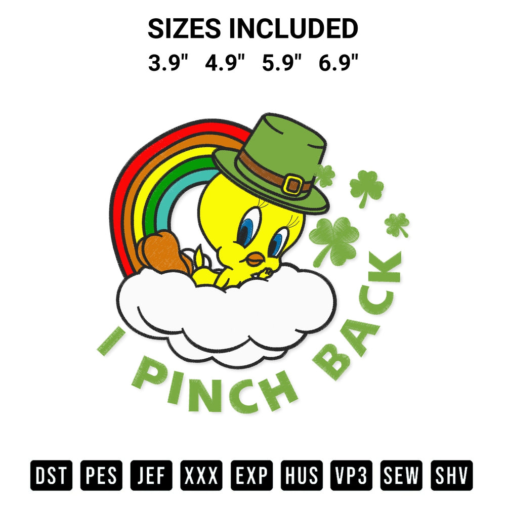 Create amazing crafts with the I Pinch Back Looney Tunes Shamrock Embroidery Design embroidery file. High-quality digital download from Designspacks.com, perfect for beginners and pros. Available sizes: 3.9", 4.9", 5.9", 6.9".