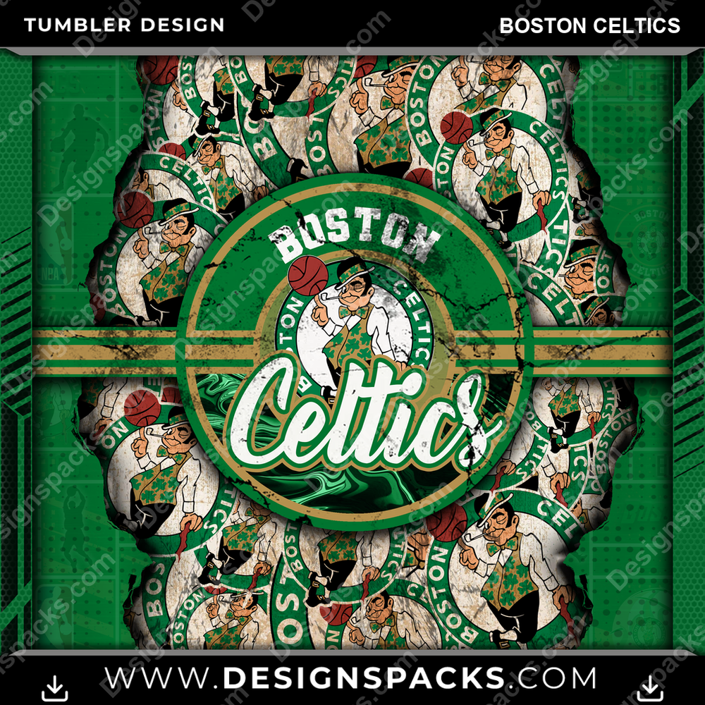 Basketball Ripped Boston Celtics Tumbler Digital Wrap Design