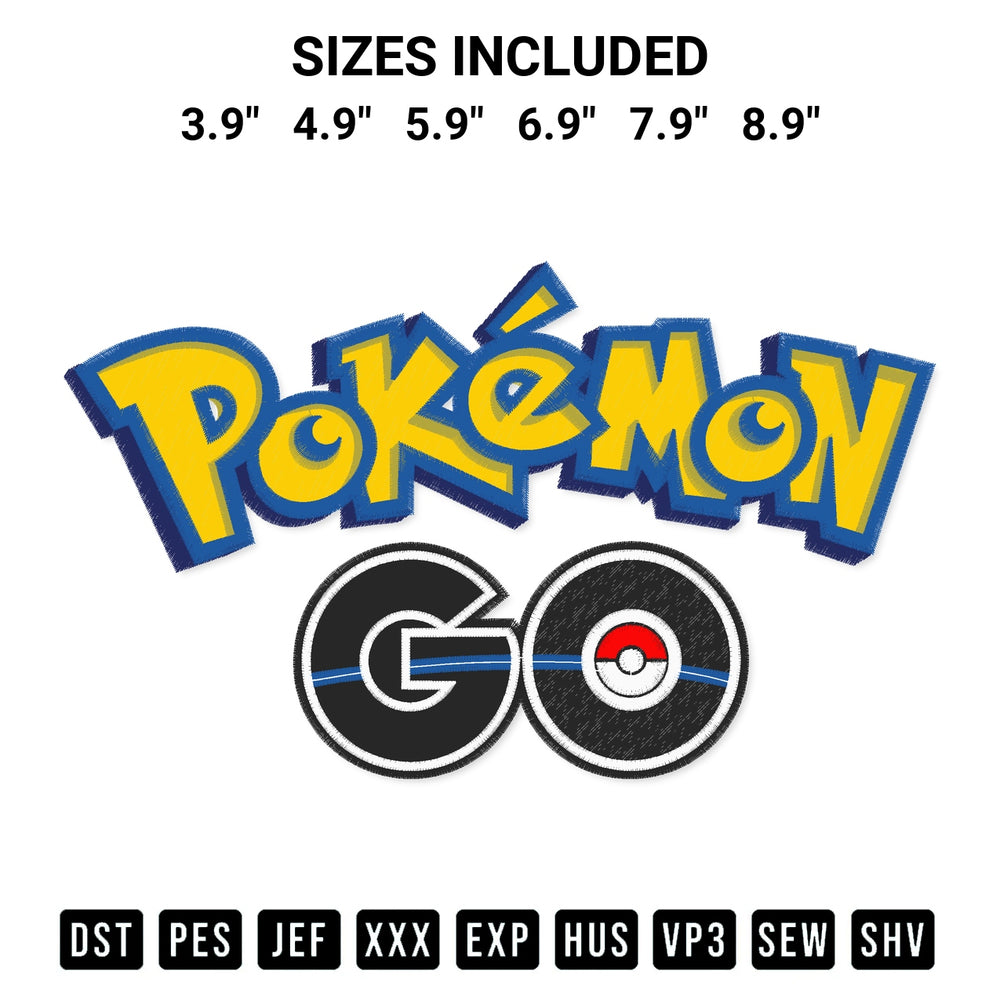 Transform your fabrics with the Pokemon Go Logo Embroidery Design embroidery design. Instant access to premium digitized patterns at Designspacks.com. Available sizes: 3.9", 4.9", 5.9", 6.9", 7.9", 8.9".