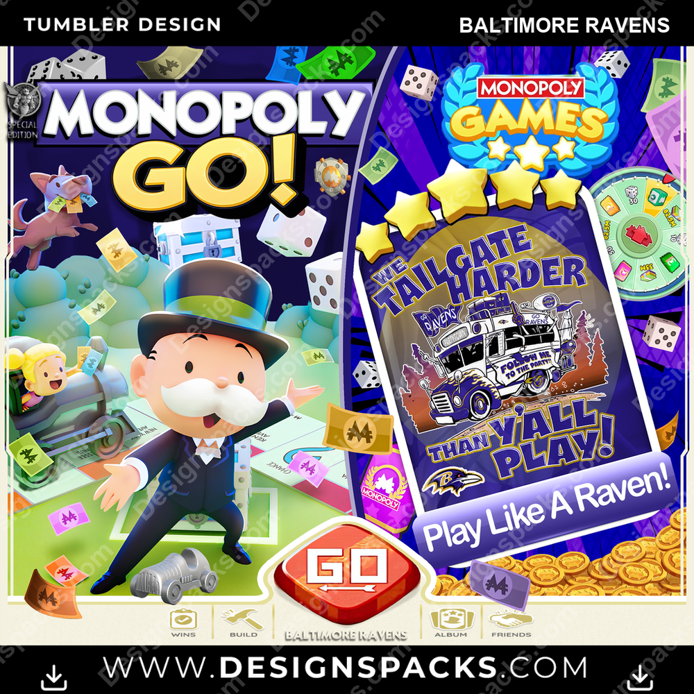 Football Monopoly Go! Baltimore Ravens Tumbler Digital Wrap Design