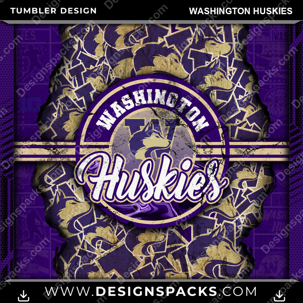 College Sport Ripped Washington Huskies Tumbler Digital Wrap Design