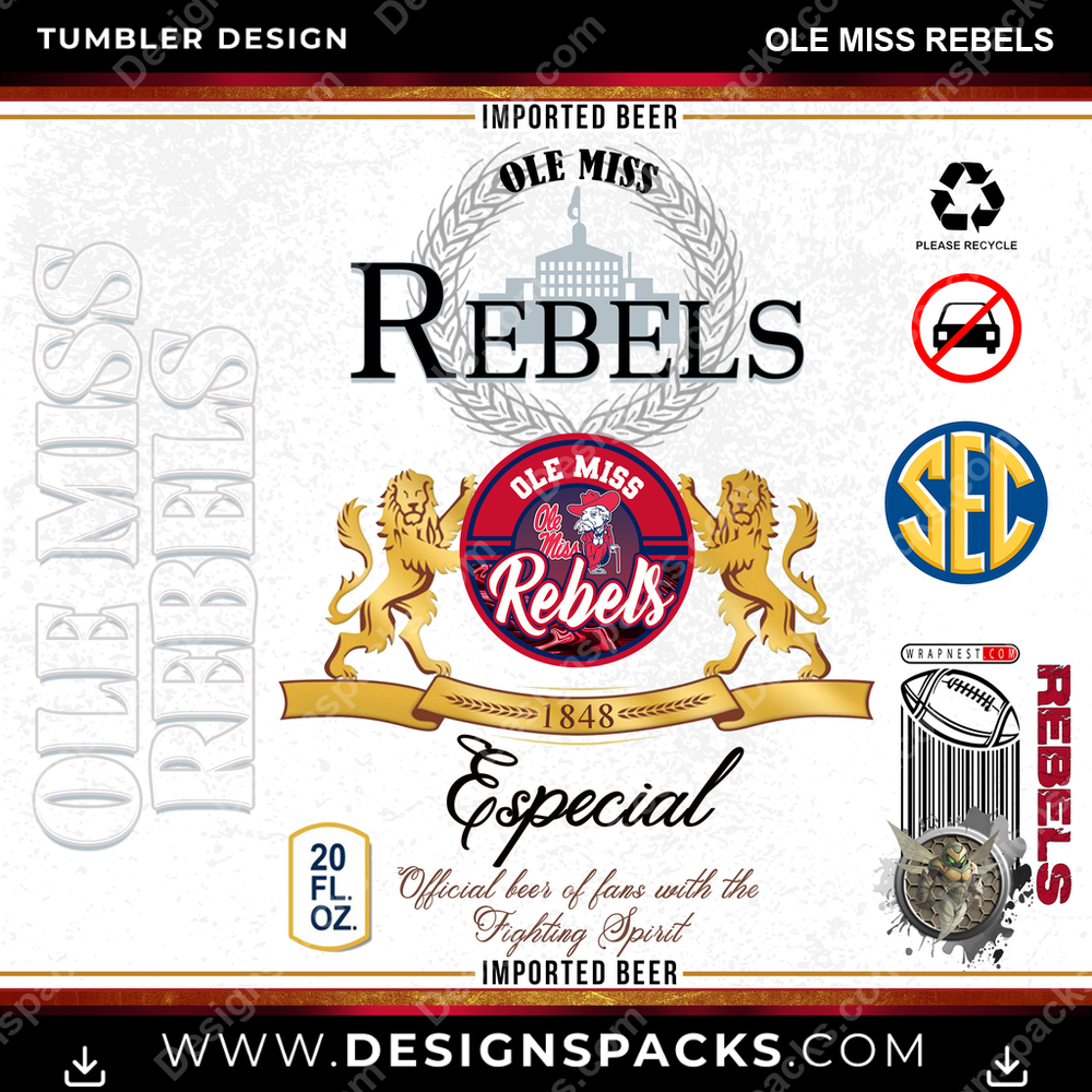 College Sport Modelo Ole Miss Rebels Tumbler Digital Wrap Design