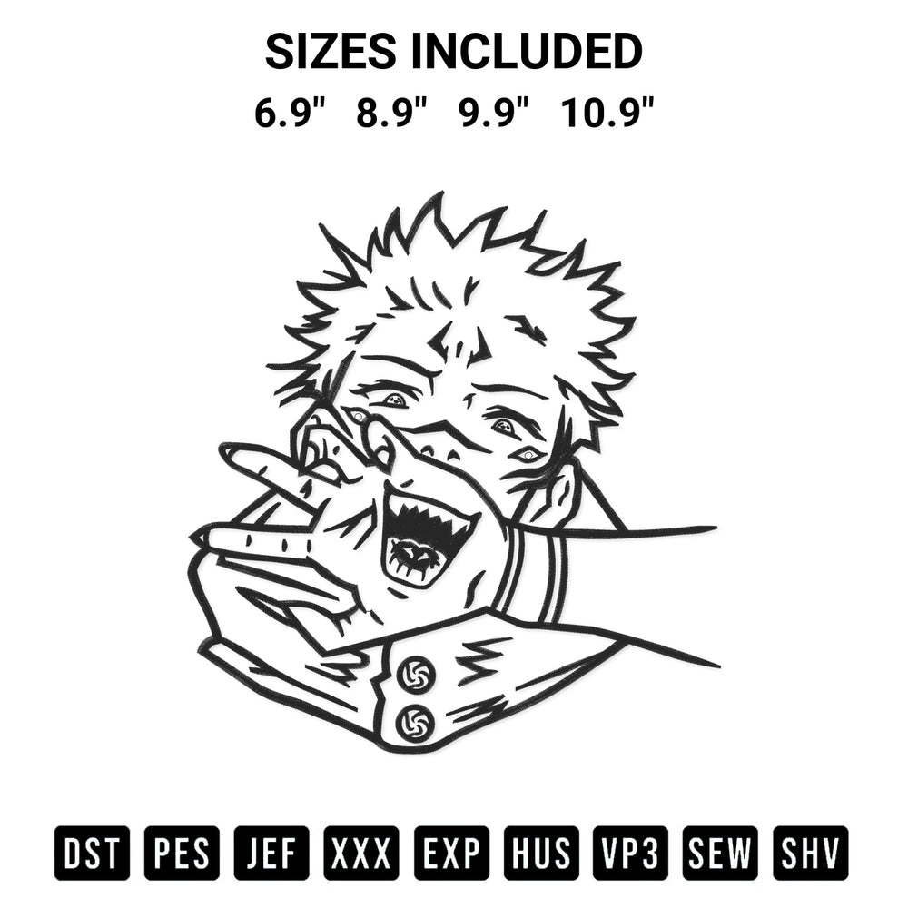 Stitch like a pro with the Ryomen Sukuna Embroidery Design embroidery pattern from Designspacks.com. High-quality digital machine embroidery file. Available sizes: 6.9", 8.9", 9.9", 10.9".