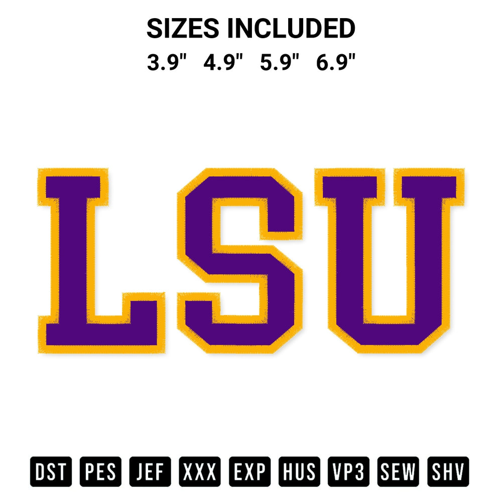 Shop the Lsu Tigers Logo Embroidery Design machine embroidery pattern at Designspacks.com. Beautifully digitized for flawless stitching on any fabric. Available sizes: 3.9", 4.9", 5.9", 6.9".