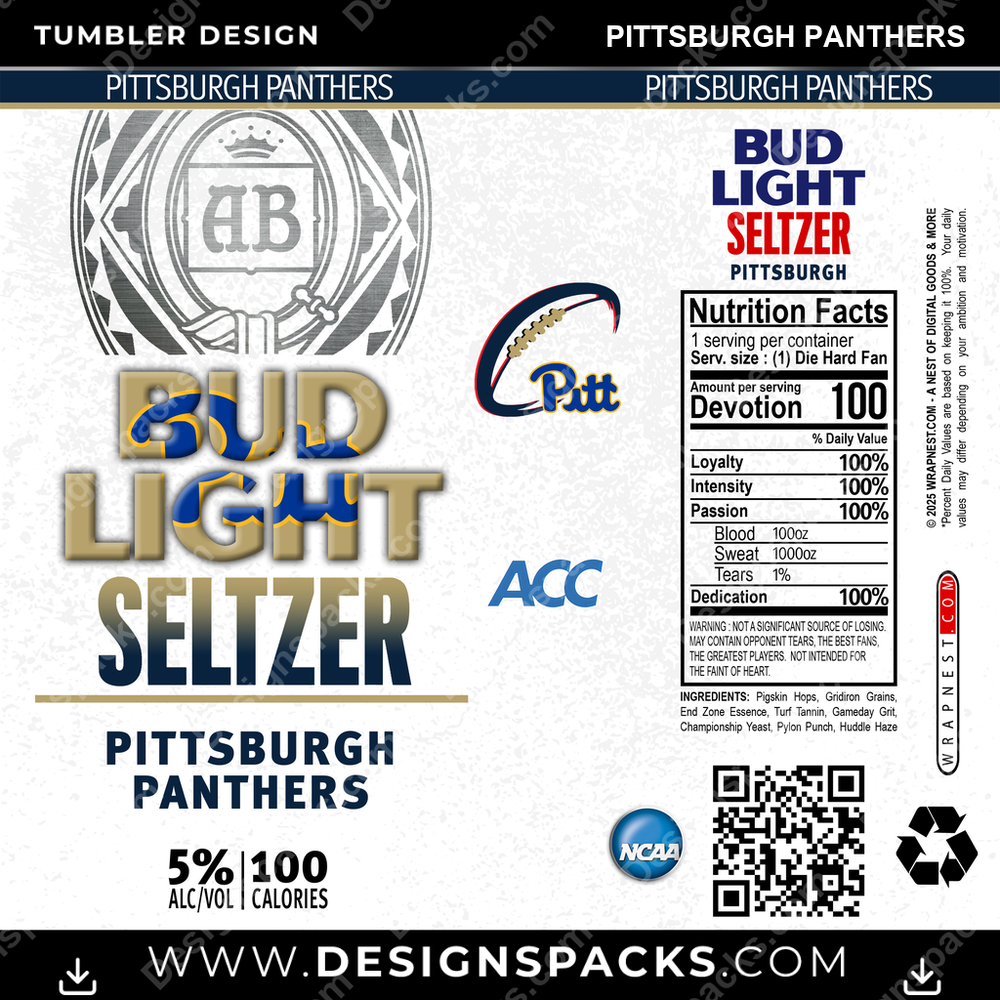 College Sport Bud Light Seltzer Pittsburgh Panthers NCAA College Sport Tumbler Digital Wrap Design Download
