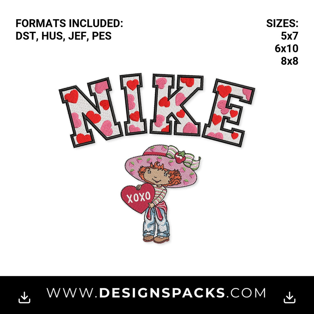 Strawberry Shortcake Valentine Nike Embroidery Design - Instant digital download pattern at Designspacks.com
