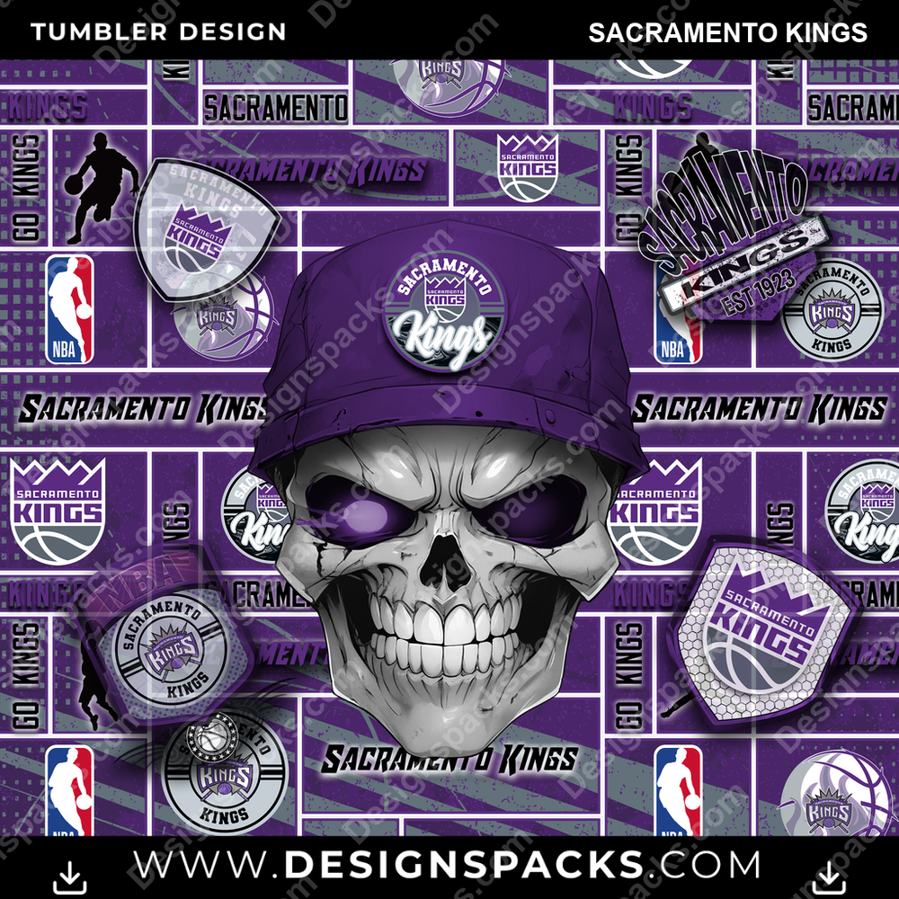 Basketball Skull Sacramento Kings Tumbler Digital Wrap Design