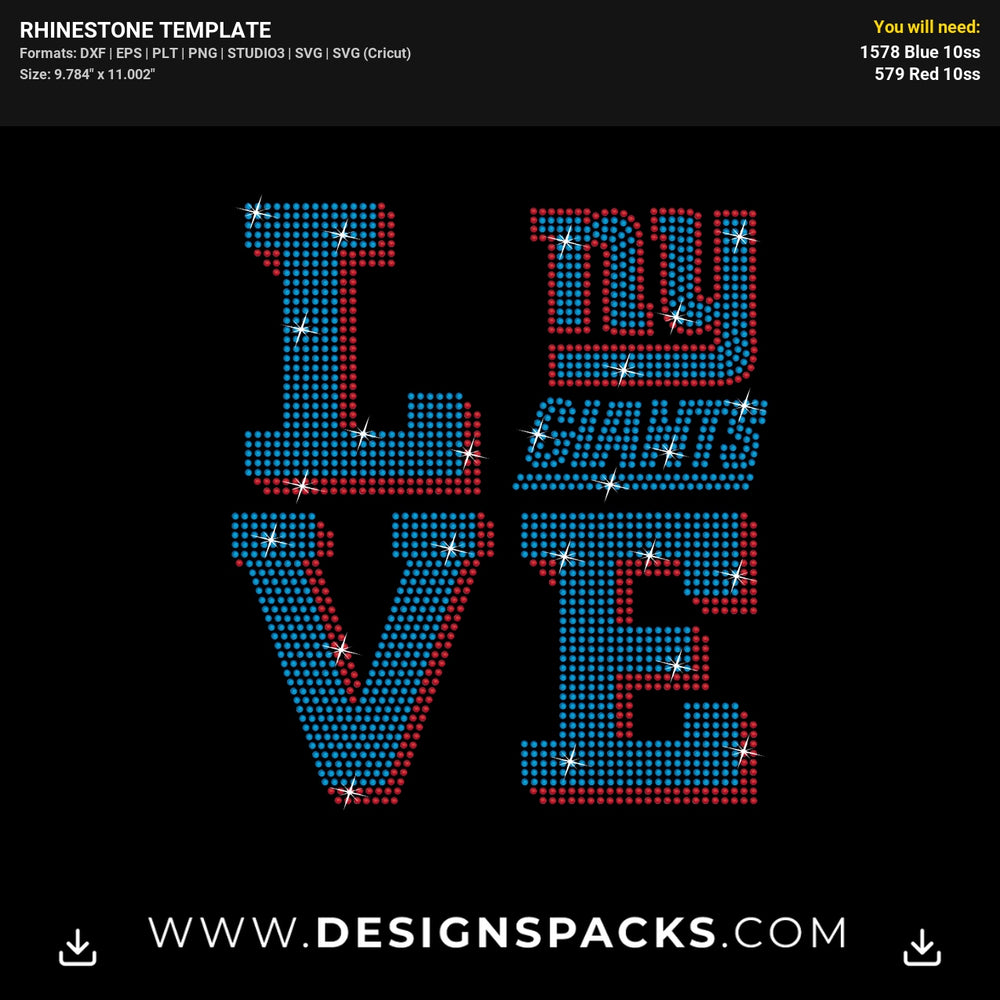 I Love NY Giants Football Rhinestone Digital Template