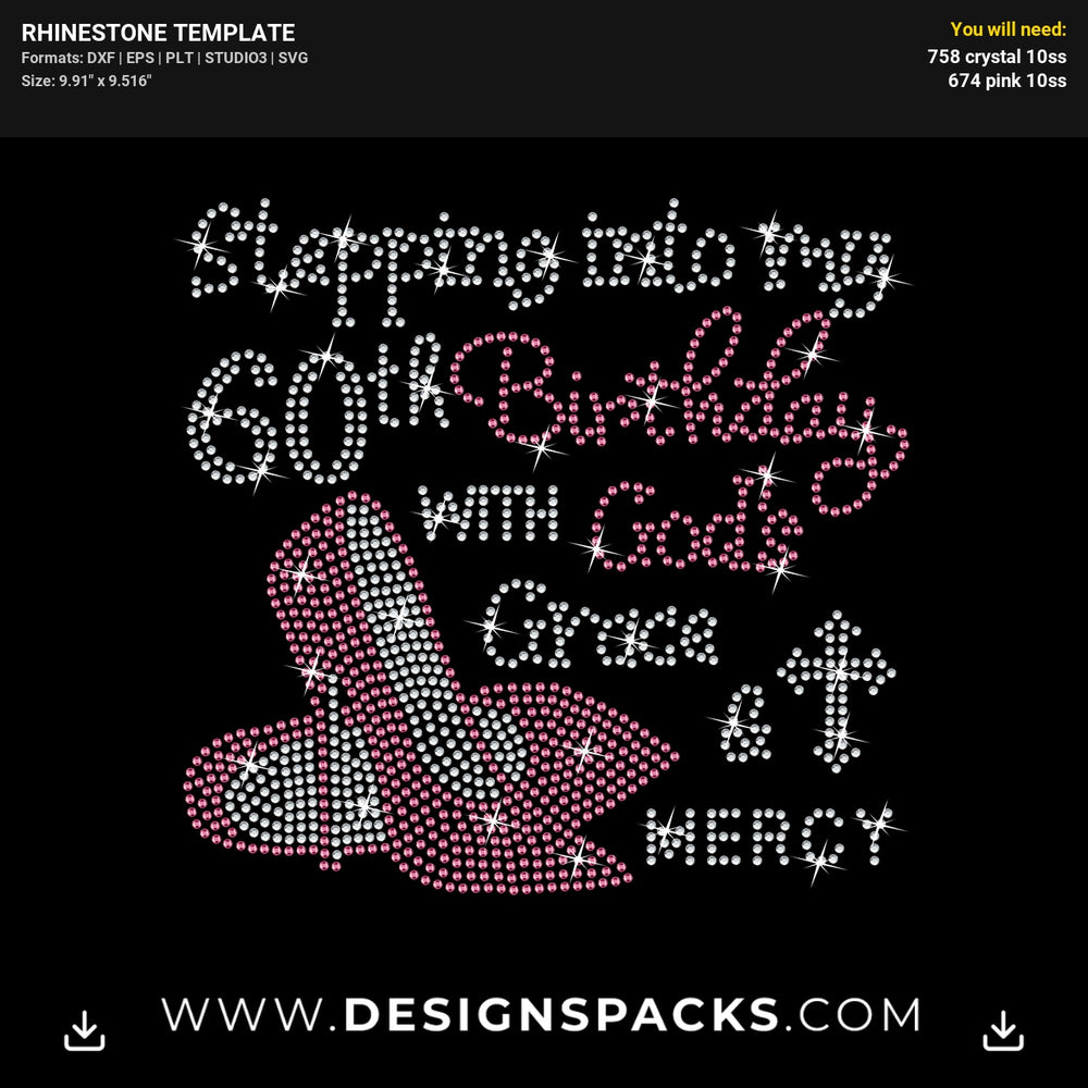 God Grace Mercy Rhinestone Digital Template