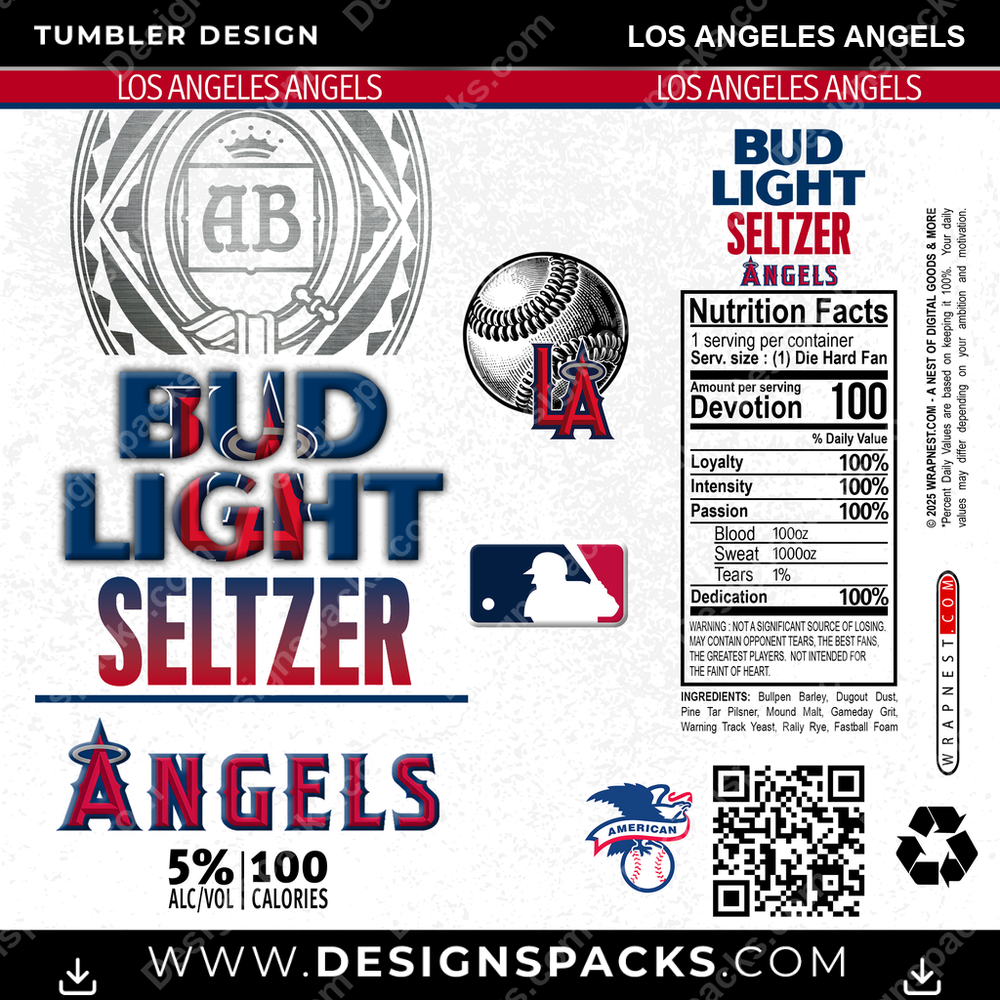 Baseball Bud Light Seltzer Los Angeles Angels Tumbler Digital Wrap Design