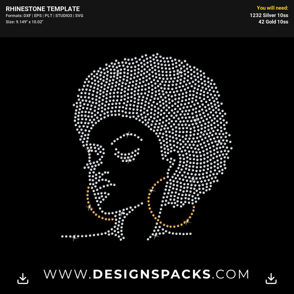 Pretty Woman Afro Hair Beauty Rhinestone Digital Template
