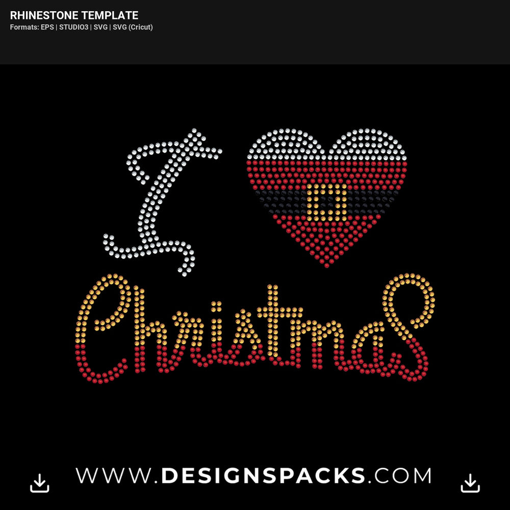 I Love Christmas Holiday Rhinestone Digital Template