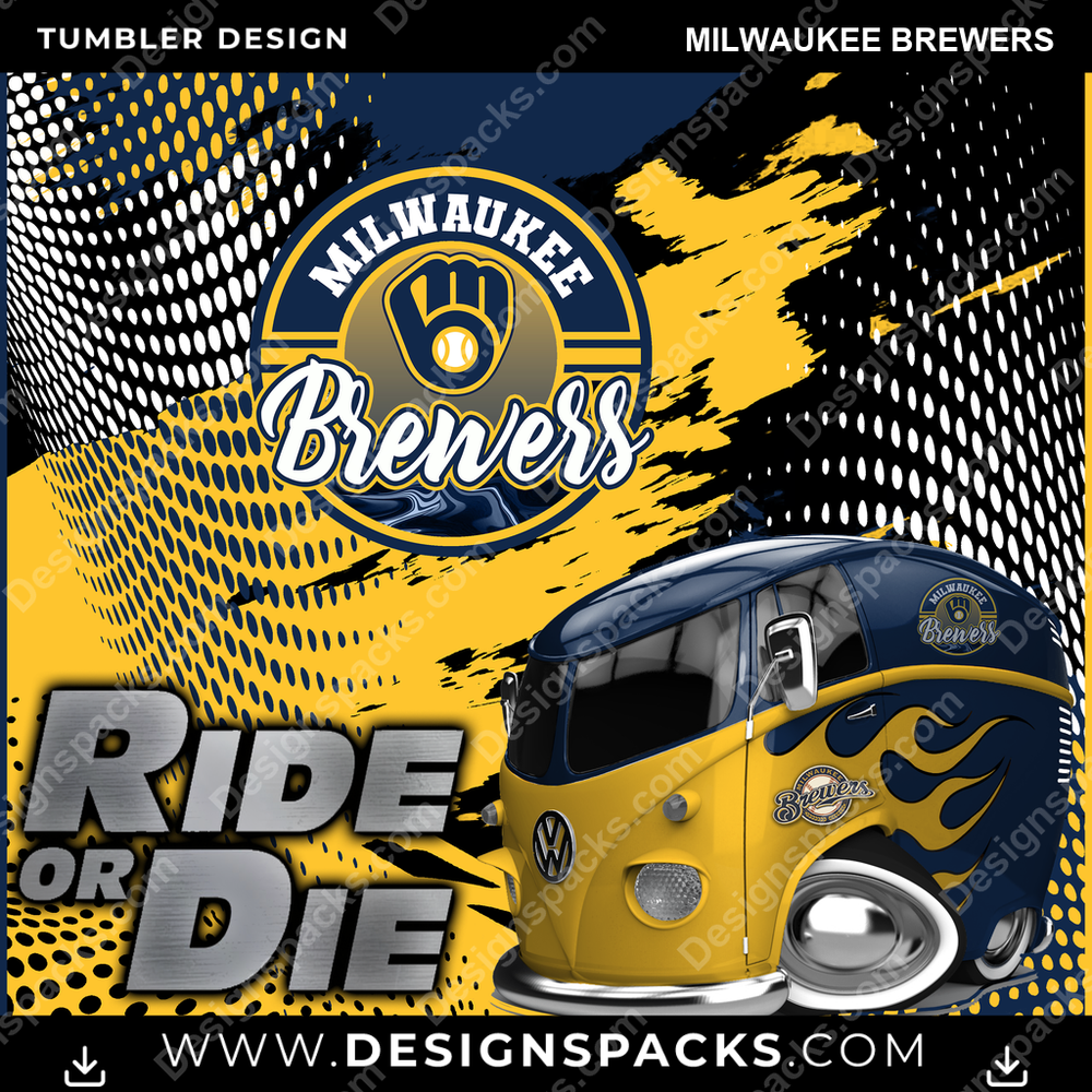Baseball Ride or Die Milwaukee Brewers Tumbler Digital Wrap Design