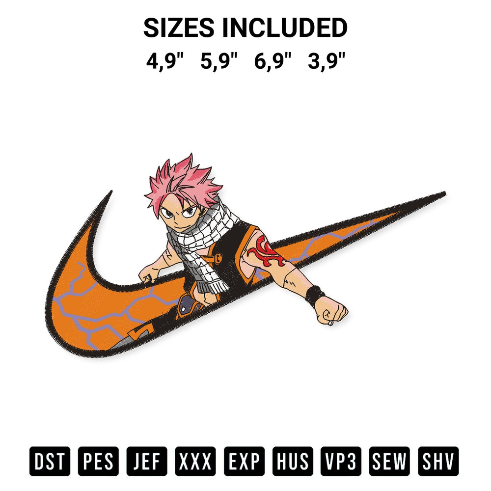 Get the Natsu Dragneel Fairy Tail Logo Embroidery Design embroidery design for your custom crafts! Premium digitized files available for instant download at Designspacks.com. Available sizes: 4,9", 5,9", 6,9", 3,9".
