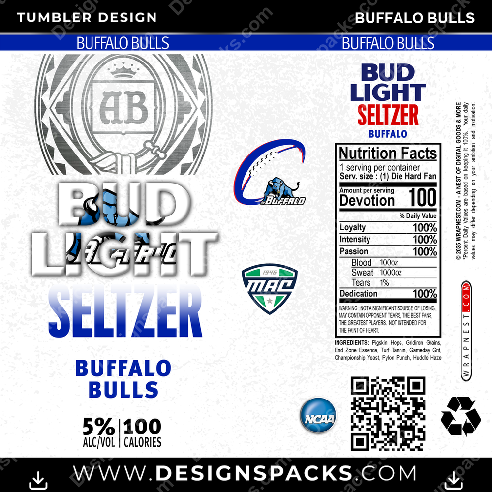 College Sport Bud Light Seltzer Buffalo Bulls Tumbler Digital Wrap Design
