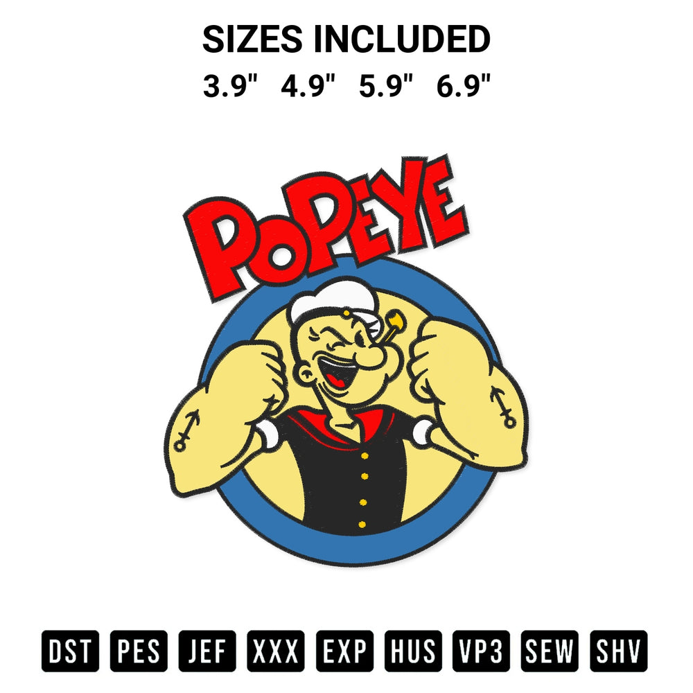 Discover the perfect addition to your crafting collection: Popeye Embroidery Design embroidery file. Instantly available at Designspacks.com. Available sizes: 3.9", 4.9", 5.9", 6.9".