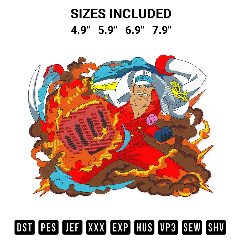 Discover the perfect addition to your crafting collection: Sakazuki Akainu Embroidery Design embroidery file. Instantly available at Designspacks.com. Available sizes: 4.9", 5.9", 6.9", 7.9".