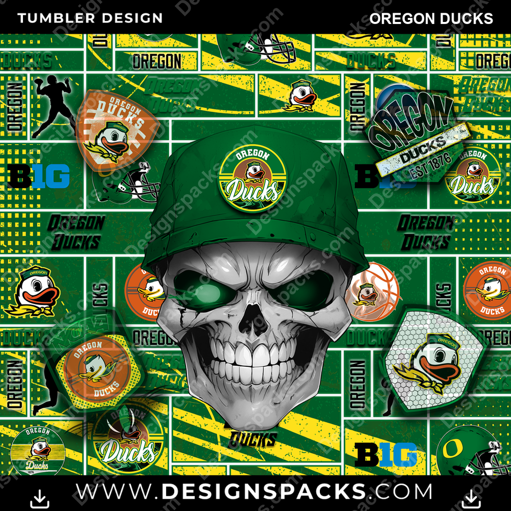 College Sport Skull Oregon Ducks Tumbler Digital Wrap Design