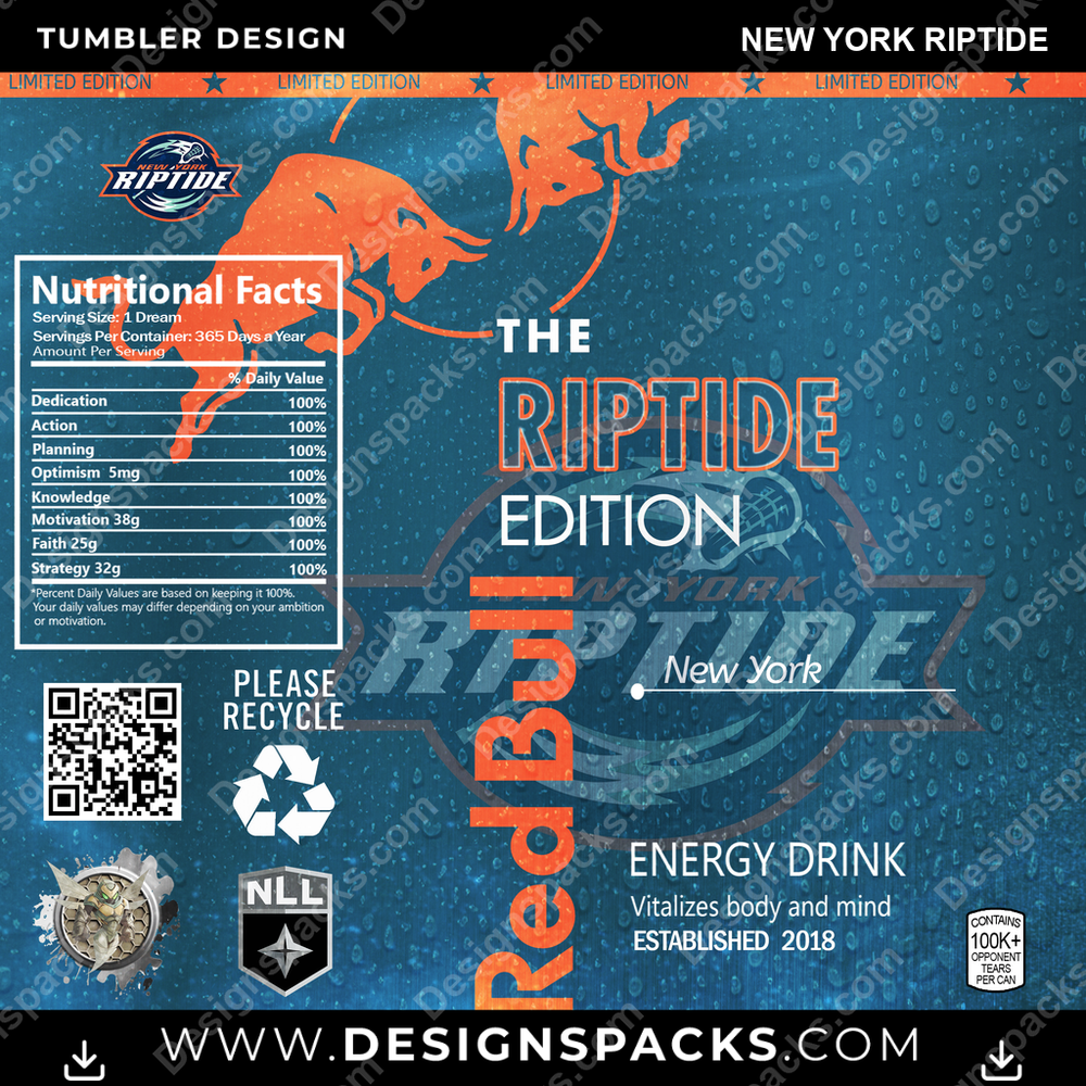 Lacrosse Red Bull New York Riptide Tumbler Digital Wrap Design