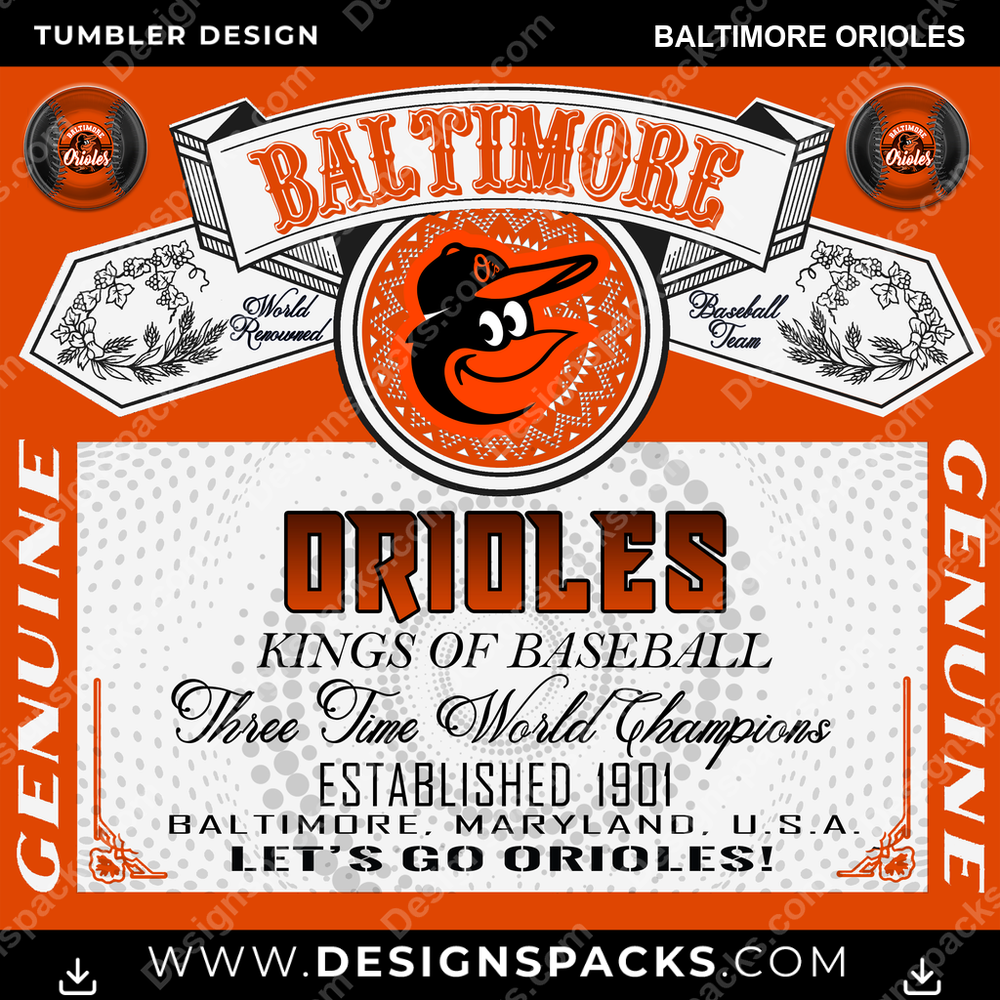 Baseball Bud Baltimore Orioles Tumbler Digital Wrap Design