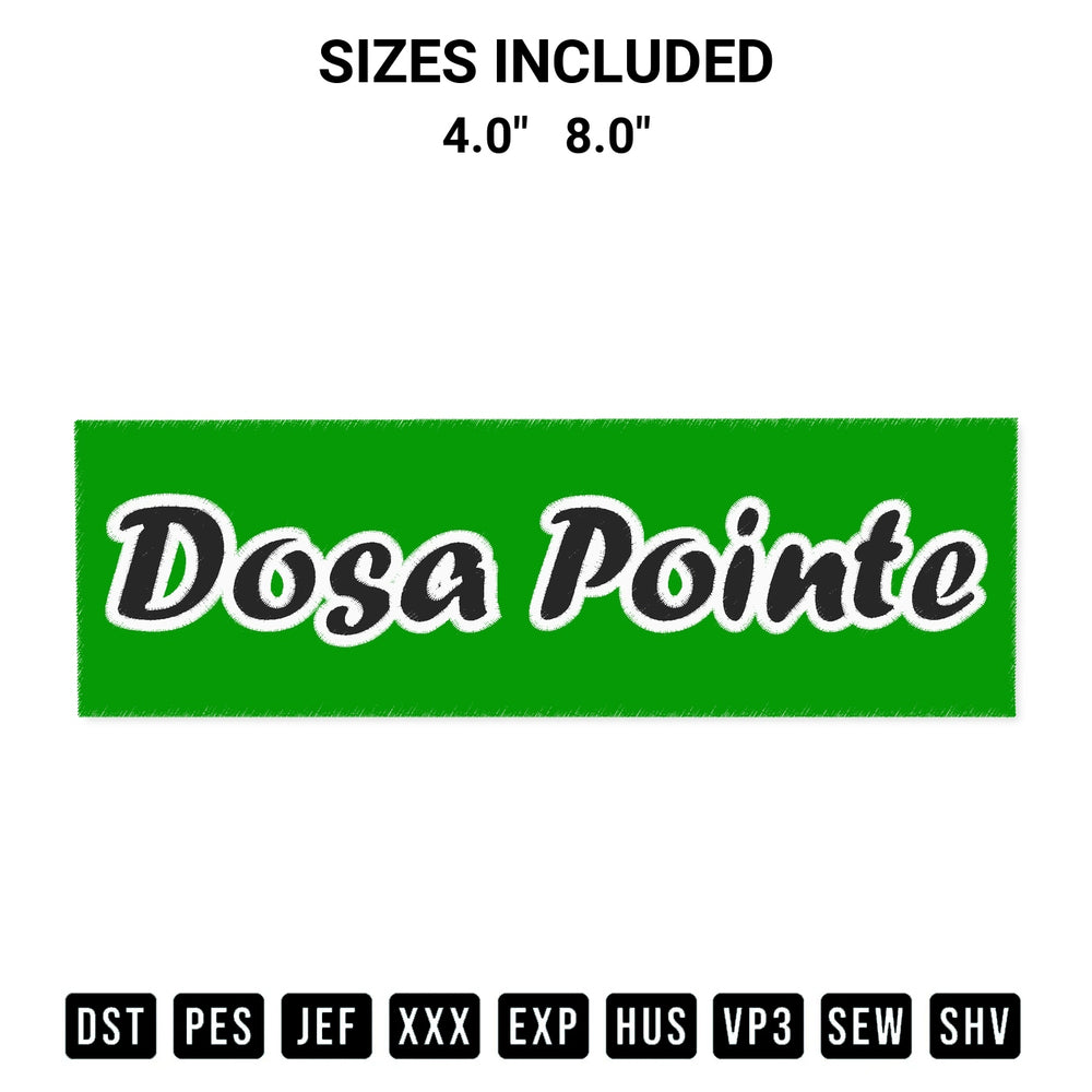Create amazing crafts with the Dosa Pointe Embroidery Design embroidery file. High-quality digital download from Designspacks.com, perfect for beginners and pros. Available sizes: 4.0", 8.0".