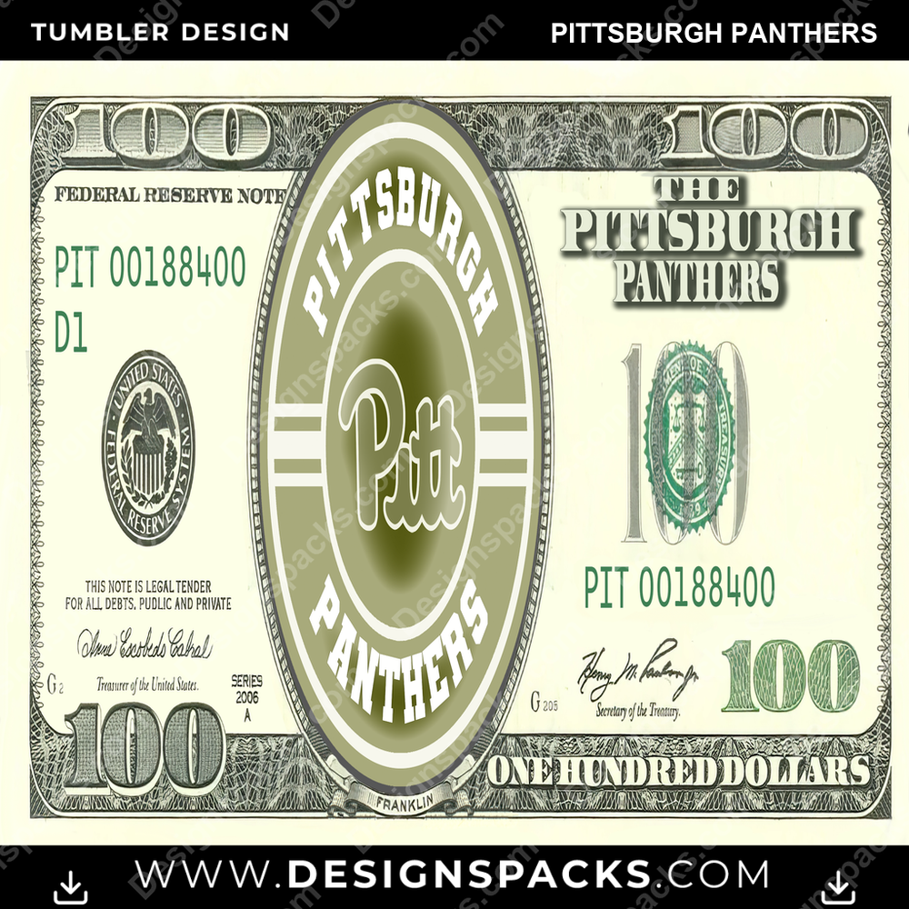 College Sport 100 Dollar Bill Pittsburgh Panthers NCAA College Sport Tumbler Digital Wrap Design Download