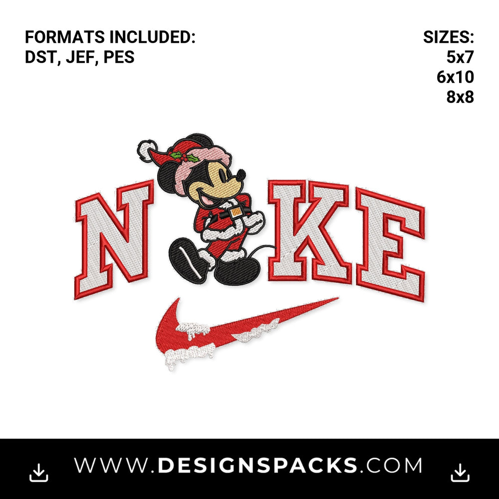 Santa Mickey Nike Christmas Swoosh Embroidery Design - Instant digital download pattern at Designspacks.com