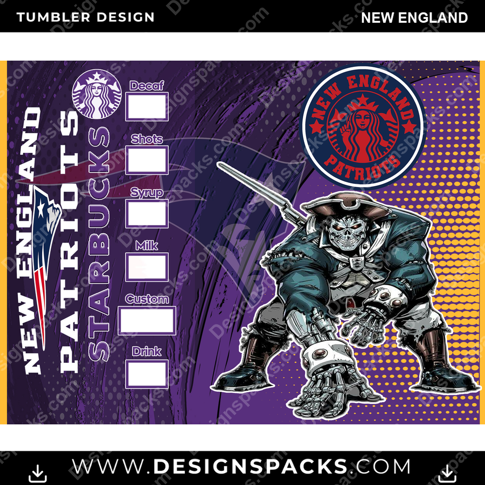 Football Starbucks New England NFL Football Tumbler Digital Wrap Design Download