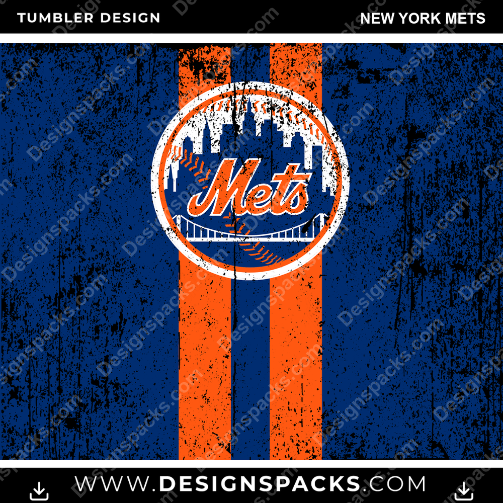 Baseball Grunge Style New York Mets Tumbler Digital Wrap Design