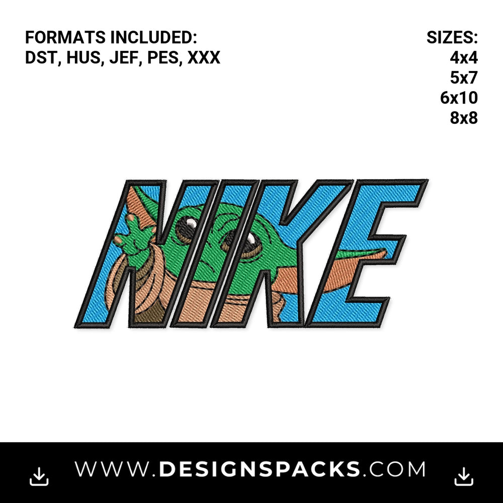 Baby Yoda Nike Sportswear Logo Embroidery Design - Instant digital download pattern at Designspacks.com