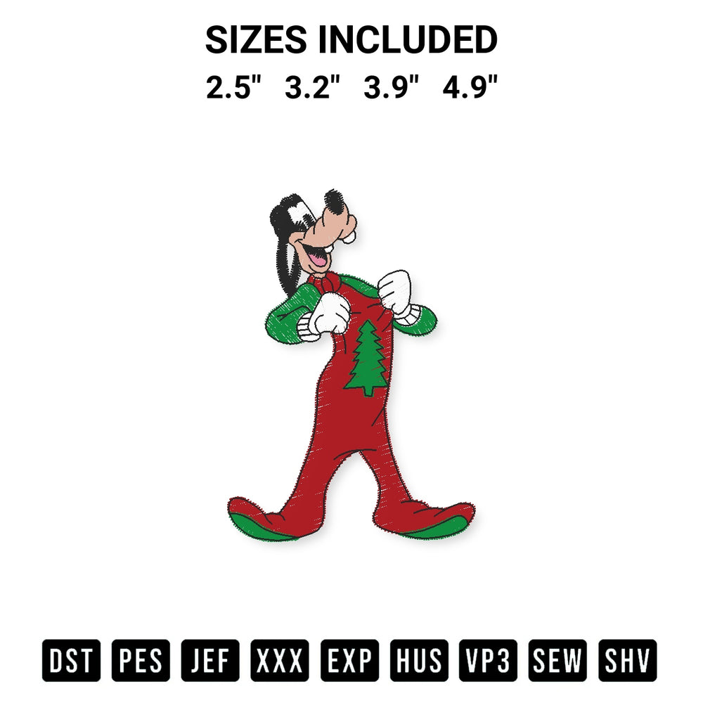 Discover the perfect addition to your crafting collection: Goofy Christmas Embroidery Design embroidery file. Instantly available at Designspacks.com. Available sizes: 2.5", 3.2", 3.9", 4.9".