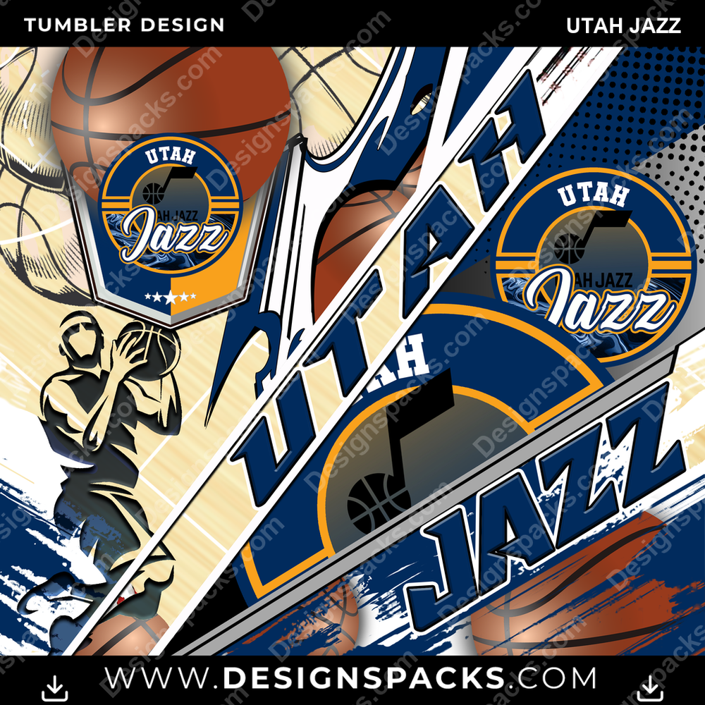Basketball Silhouette Utah Jazz Tumbler Digital Wrap Design