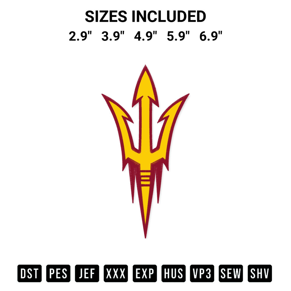 Looking for the perfect pattern? Download the Arizona State Sun Devils Embroidery Design embroidery design today at Designspacks.com. Crisp, clean stitching guaranteed. Available sizes: 2.9", 3.9", 4.9", 5.9", 6.9".