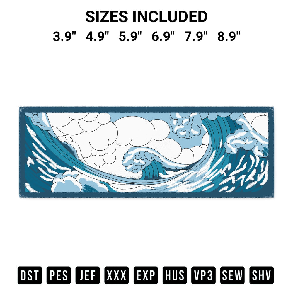 Get the The Great Wave Embroidery Design embroidery design for your custom crafts! Premium digitized files available for instant download at Designspacks.com. Available sizes: 3.9", 4.9", 5.9", 6.9", 7.9", 8.9".