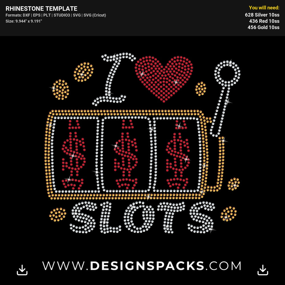 I Love Slots Casino Game Rhinestone Digital Template