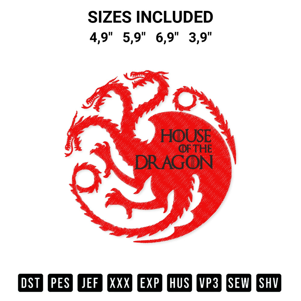 Download the House Of The Dragon Medieval Flag Mythical Dragon Inspired Logo Embroidery Design machine embroidery design exclusively at Designspacks.com. Premium digitized pattern for apparel and DIY crafts. Available sizes: 4,9", 5,9", 6,9", 3,9".