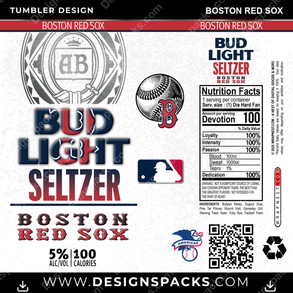 Baseball Bud Light Seltzer Boston Red Sox Tumbler Digital Wrap Design