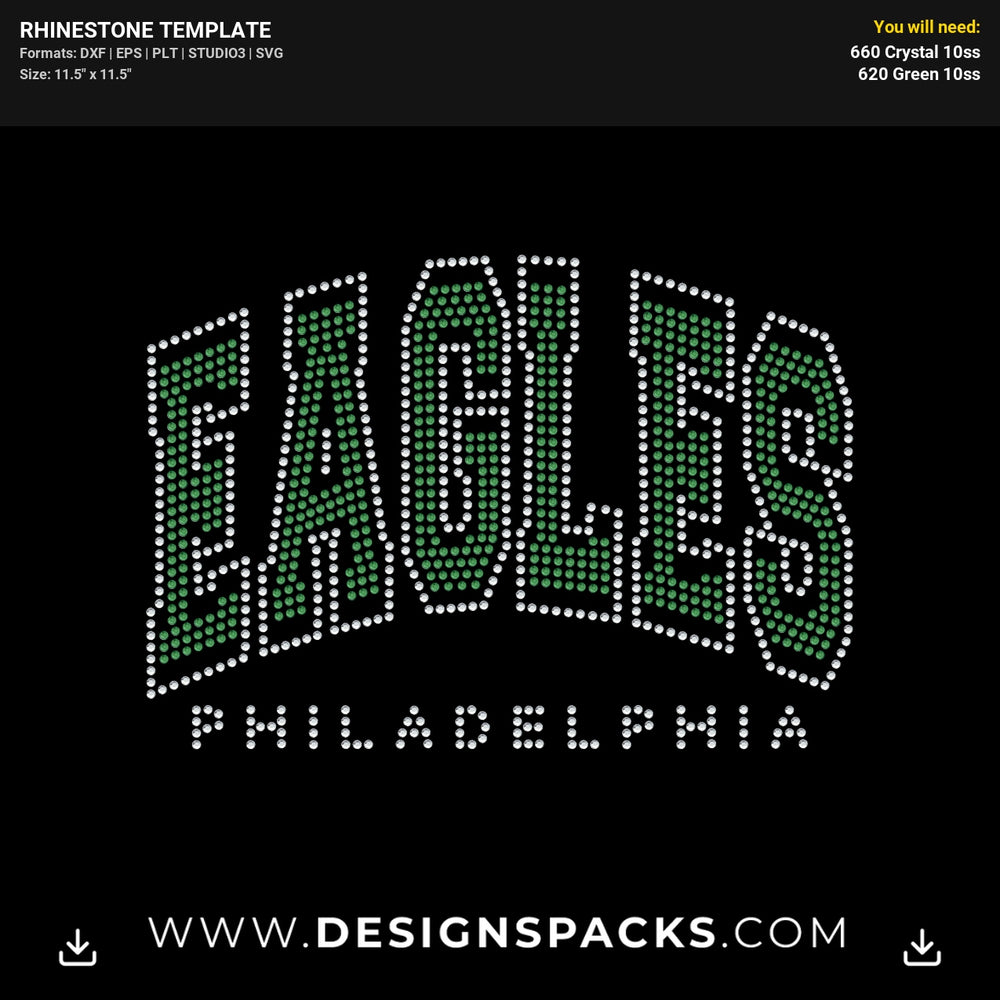 Philadelphia Eagles Curved Rhinestone Digital Template