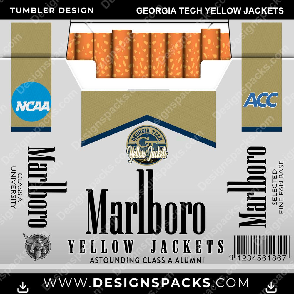 College Sport Marlboro Georgia Tech Yellow Jackets NCAA College Sport Tumbler Digital Wrap Design Download
