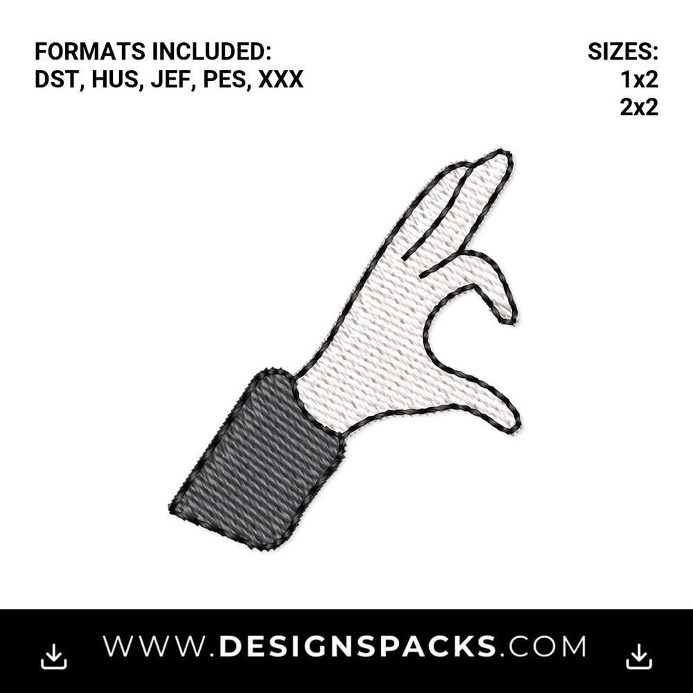 Cartoon Glove Half Heart Hand Sign Embroidery Design - Instant digital download pattern at Designspacks.com