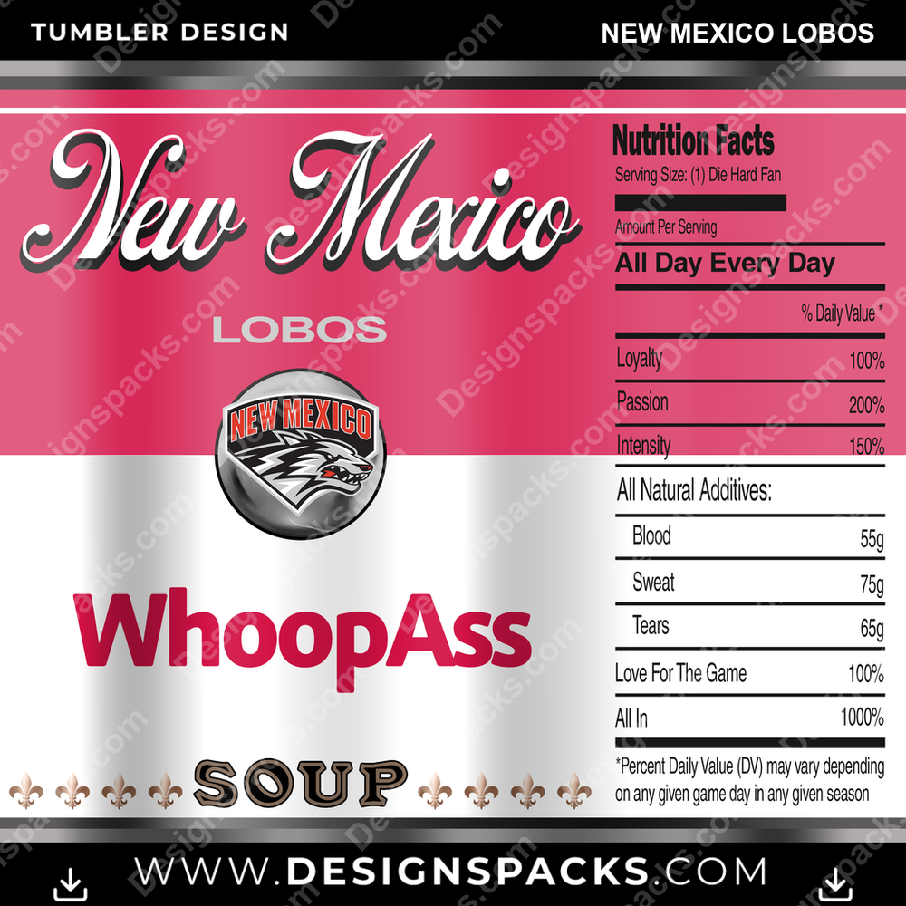 College Sport Soup Can New Mexico Lobos NCAA College Sport Tumbler Digital Wrap Design Download