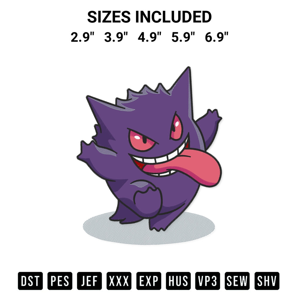 Add a unique touch to your apparel with the Gengar Funny Embroidery Design embroidery file. Premium instant download available now on Designspacks.com. Available sizes: 2.9", 3.9", 4.9", 5.9", 6.9".