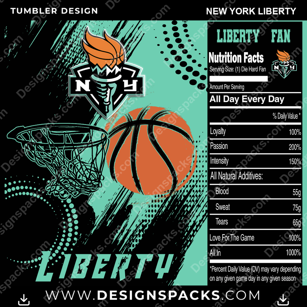 Basketball Team Fan New York Liberty NBA Basketball Tumbler Digital Wrap Design Download