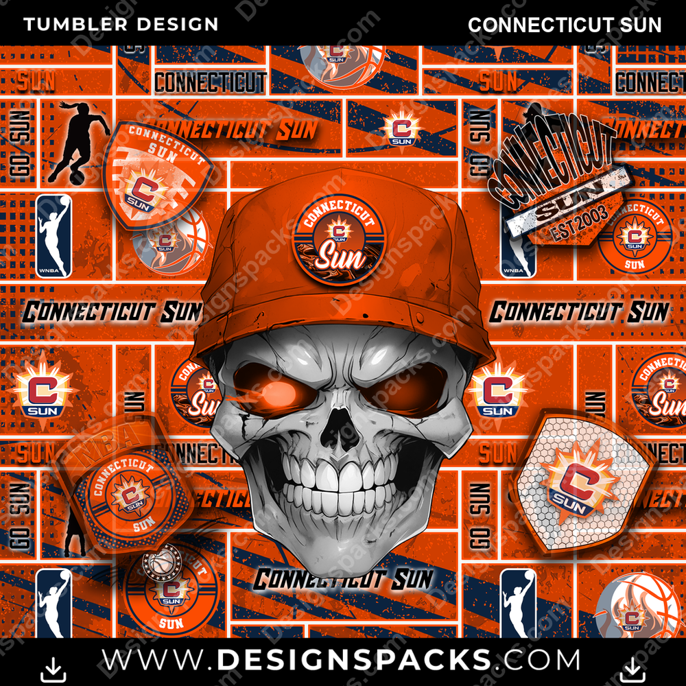 Basketball Skull Connecticut Sun Tumbler Digital Wrap Design