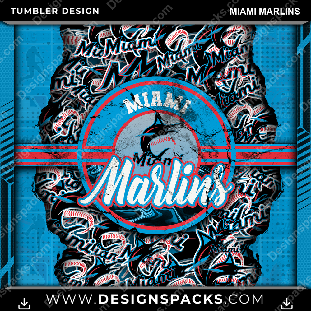 Baseball Ripped Miami Marlins Tumbler Digital Wrap Design